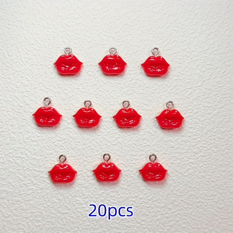 TEMU 20 Mini Red Lips Pendants - Handmade Resin Charms, Suitable For , Earrings, Necklaces, Bracelets, Keychains, And Bag Accessories, Perfect Gifts