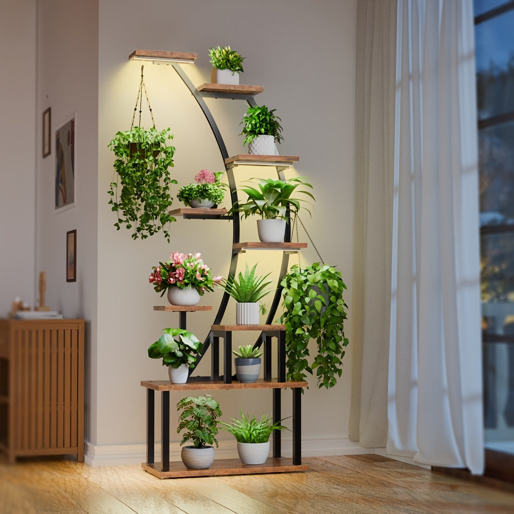 TEMU Plant Stand Indoor With Grow Lights, 9 Tiered Metal Plant Shelf, 63" Tall Plant Stand For Indoor Plants Multiple, Large Plant Rack Display