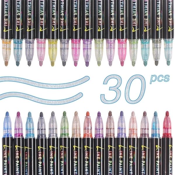 Markers 30 Colors Double Line Outline Pen Set Metallic Color Highlighter Magic Marker Scrapbooking for Art Painting School Supplies 220929