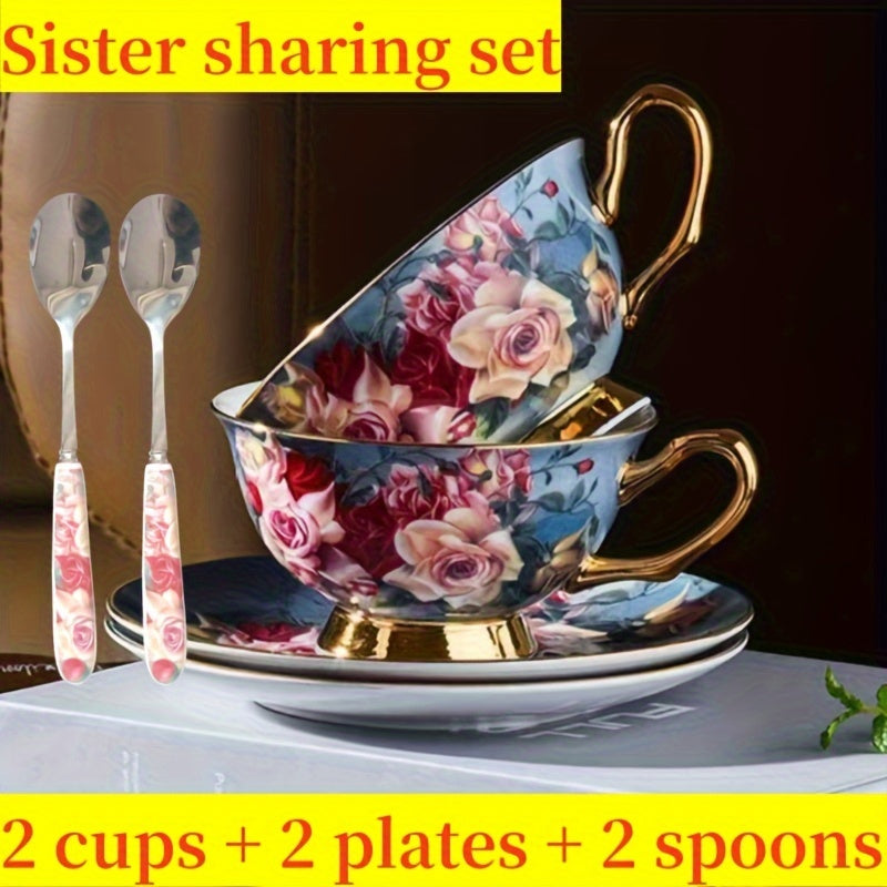 TEMU 6pcs Bone China Coffee Cup, Cup, Afternoon Tea Cup, Tea Party Cup, Sister Gift, Best Friend Gift, 2 Cups + 2 Plates + 2 Spoons