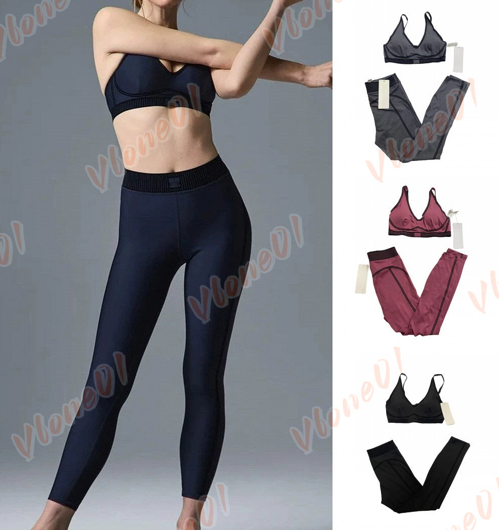 Womens Yoga Pants Sets Sport Yoga Suits Tummy Tights Breathable Fiess Running Set Flocking Bra Leggings Fashion Workout Clothing