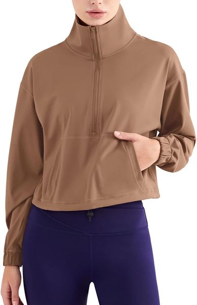 Women's half zipper pullover short jacket long sleeved exercise, running, yoga shirt