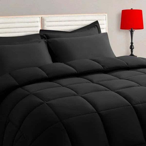 Black King Size Set - 7 PiecesBed in a Bag Bedding Sets with All Season Soft Quilted Warm Fluffy Reversible Comforter 240910