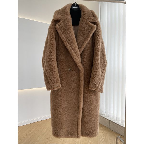 Women&#039;s Fur Long Teddy Bear Jacket Authentic Women Winter Coat Thick Warm Oversize Chunky Outerwear Overcoat Real Lambswool Coats