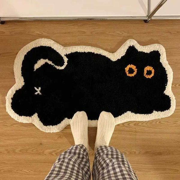 Cute imitation cashmere carpet bedding blanket entrance mat cartoon cat bathroom mat bathroom absorbent floor mat Y240102