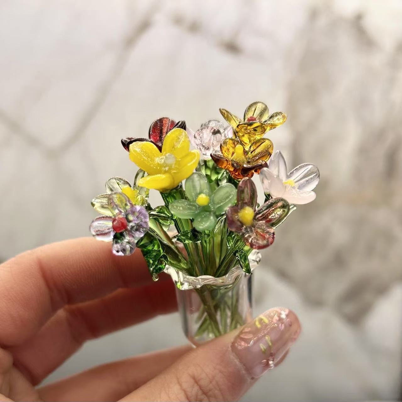 TEMU Bohemian Mini Glass Vase - Transparent Floral Arrangement With Yellow, Pink, Green, Red, Purple, White, Clear, Tabletop Decor, Wedding, Party,