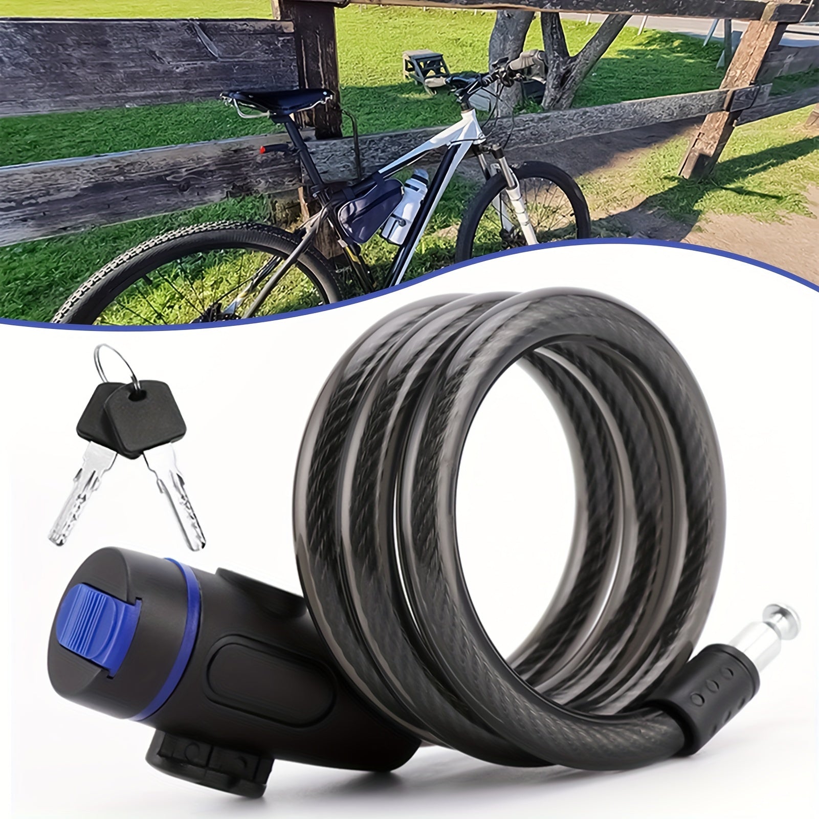 TEMU Steel Bicycle Lock, Anti-theft Cable For Mountain & Road, Scooters - Powder Coated, Knob Controller, Black, Versatile Equipment Lock | Portable