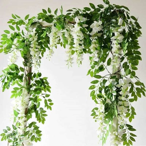 7ft 2M Wisteria Artificial wers Vine Garland Wedding Arch Decoration Fake Plants Foliage Rattan wers Wall Decor resT250111