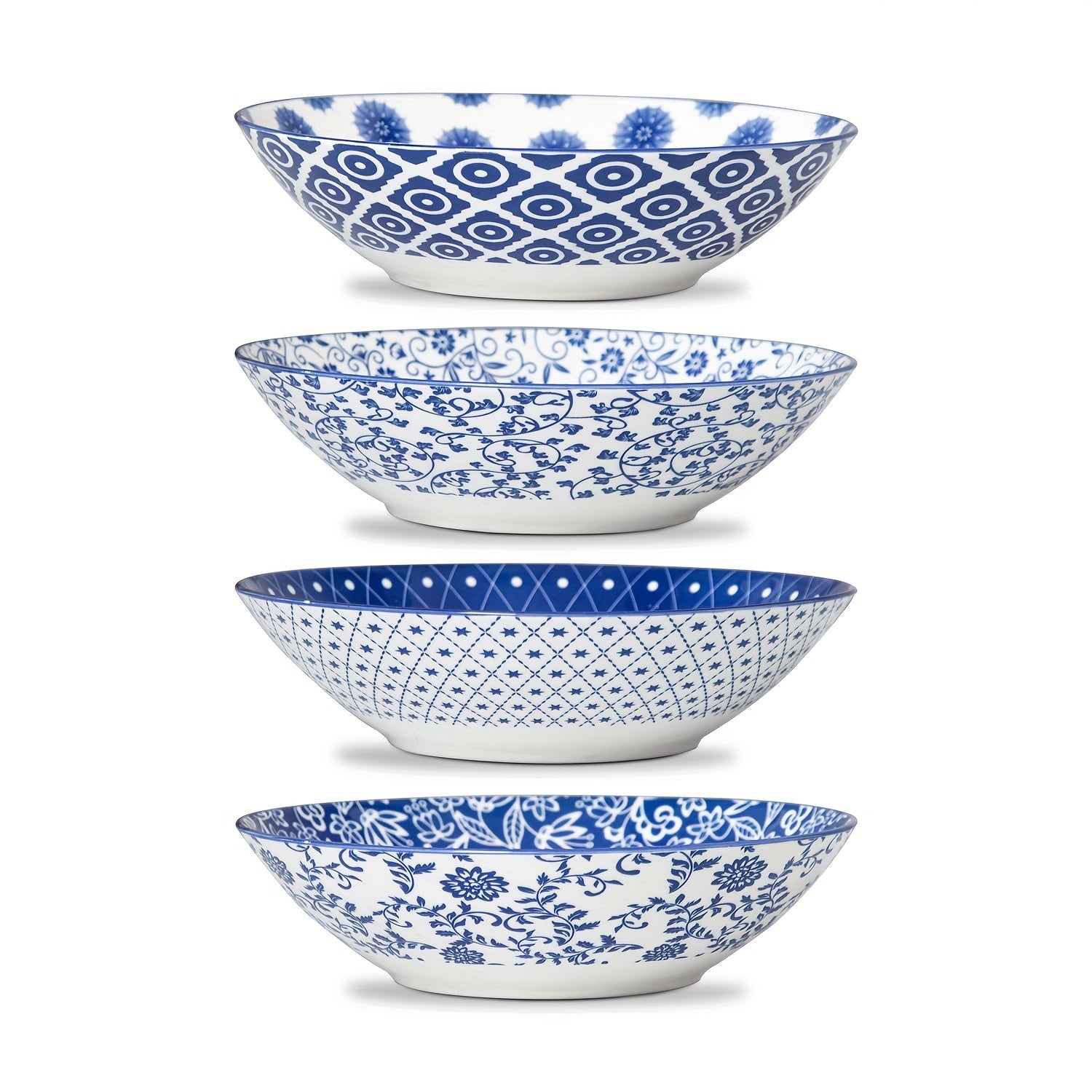 TEMU 4pcs, 40 Ounce Ceramic Pasta Bowls Set, Porcelain Large Salad Bowls Serving, 9 Inch Wide Shallow Plate Bowls For Kitchen Eating, Christmas,