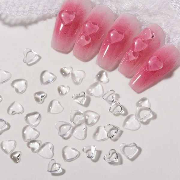 100pcs 3D Transparent Rhinestone Love Heart Charms For Nail Art Decoration Clear Resin Nail Charms Jewelry Manicure AccessoriesXJ240828