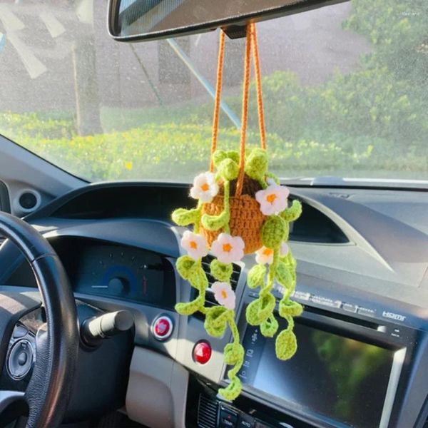 Decorative Figurines 1PC Daisy Suower Succulent Knitting Car Pendant Decoration Simulation Knit wer Basket Hanging Ornaments Diy Home