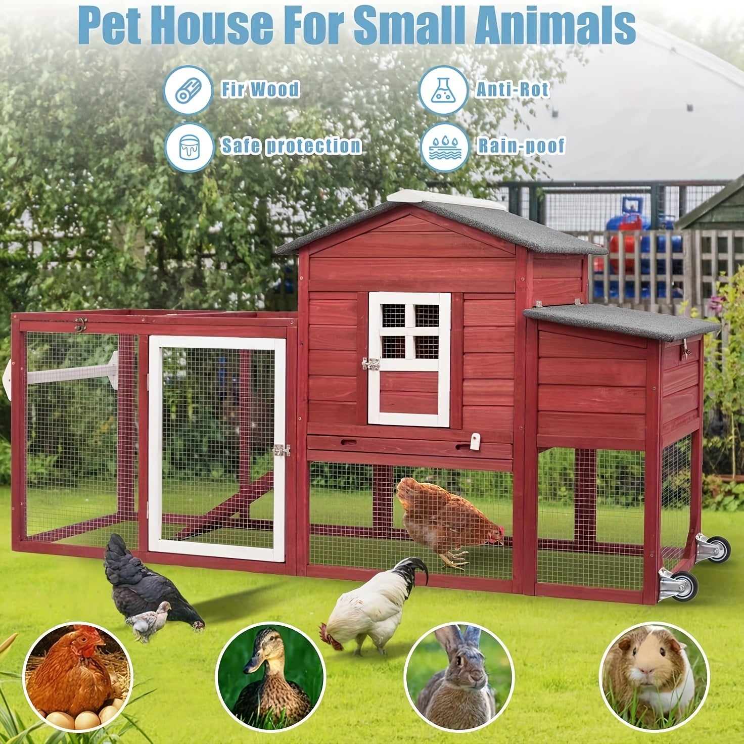 TEMU Petscosset 1pc 78.7" Wooden Chicken Coop, With Nesting Box, Waterproof Roof, Removable Tray, , Enclosure Poultry Cage For Garden Backyard, Buy 2