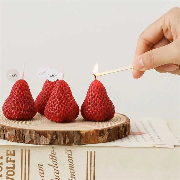1-4Pcs Strawberry Candles Soy Wax Aromatherapy Scented Candles Cake Toppers for Birthday Party Baby Shower Home Decorations Y240730