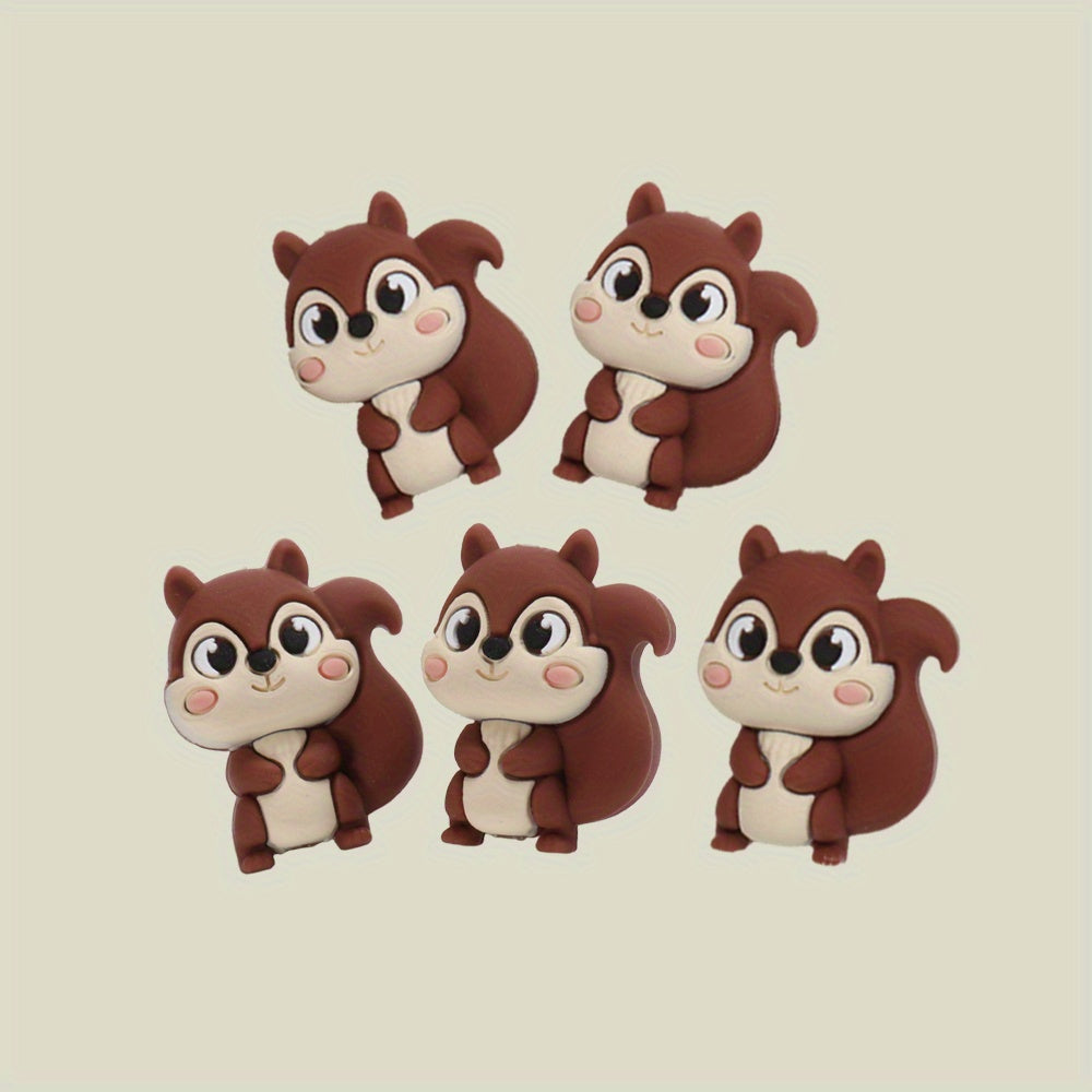 TEMU 5pcs 3d Squirrel Silicone Beads Adorable Animal Beads For Pens Making Keychains Necklaces Lanyards Accessories