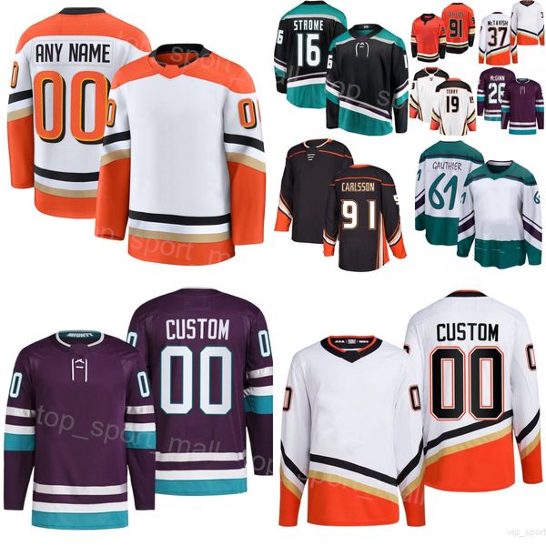 Custom Hockey 19 Troy Terry Jerseys Youth Men Woman 91 Leo Carlsson 37 Mason McTavish 16 Ryan Strome 61 Cutter Gauthier Brock McGinn Black W