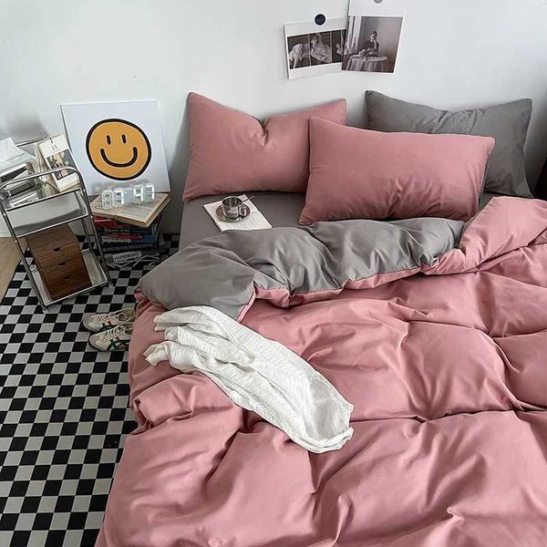 Ins style bedding washed cotton duvet covers pillowcases solid color soft duvet covers bedding linen flat sheets W240801