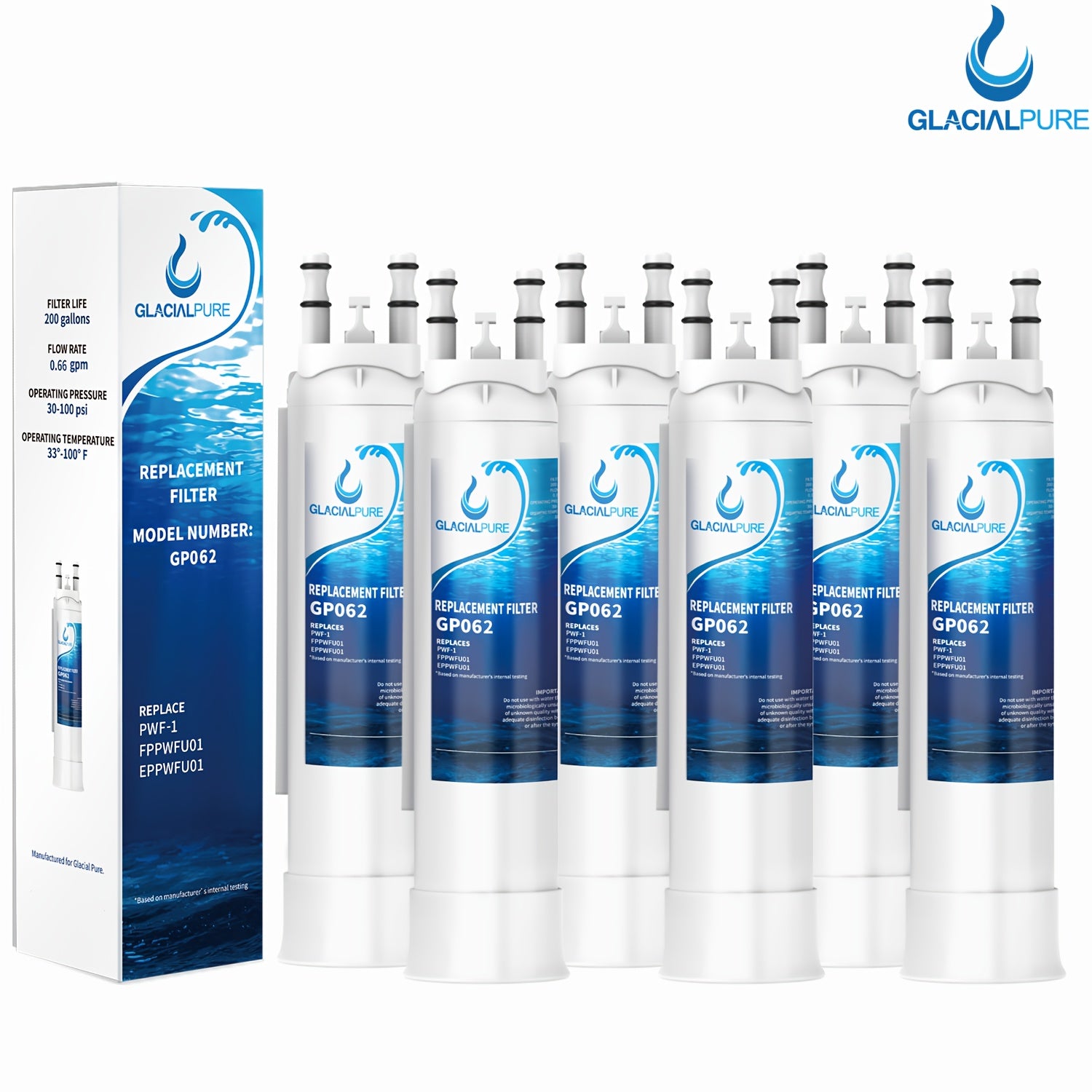 TEMU 6pcs Glacalpure Pwf-1 Refrigerator Water Filter Replecement, Gp062 Compatible With Eppwfu01 Pwf-1 Purepour Pwf-1