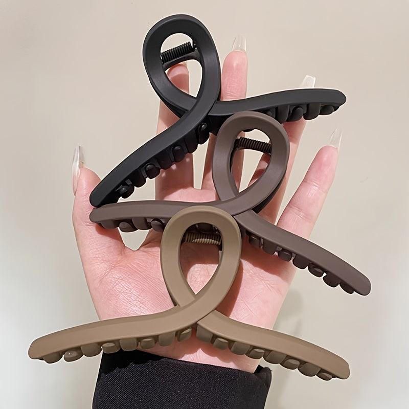 TEMU 3 Elegant Matte Hair Clips For Women - Large Size, Non-slip Design In Black, Brown & Khaki - Casual Attire And Stylish Hairstyles, Women's Hair