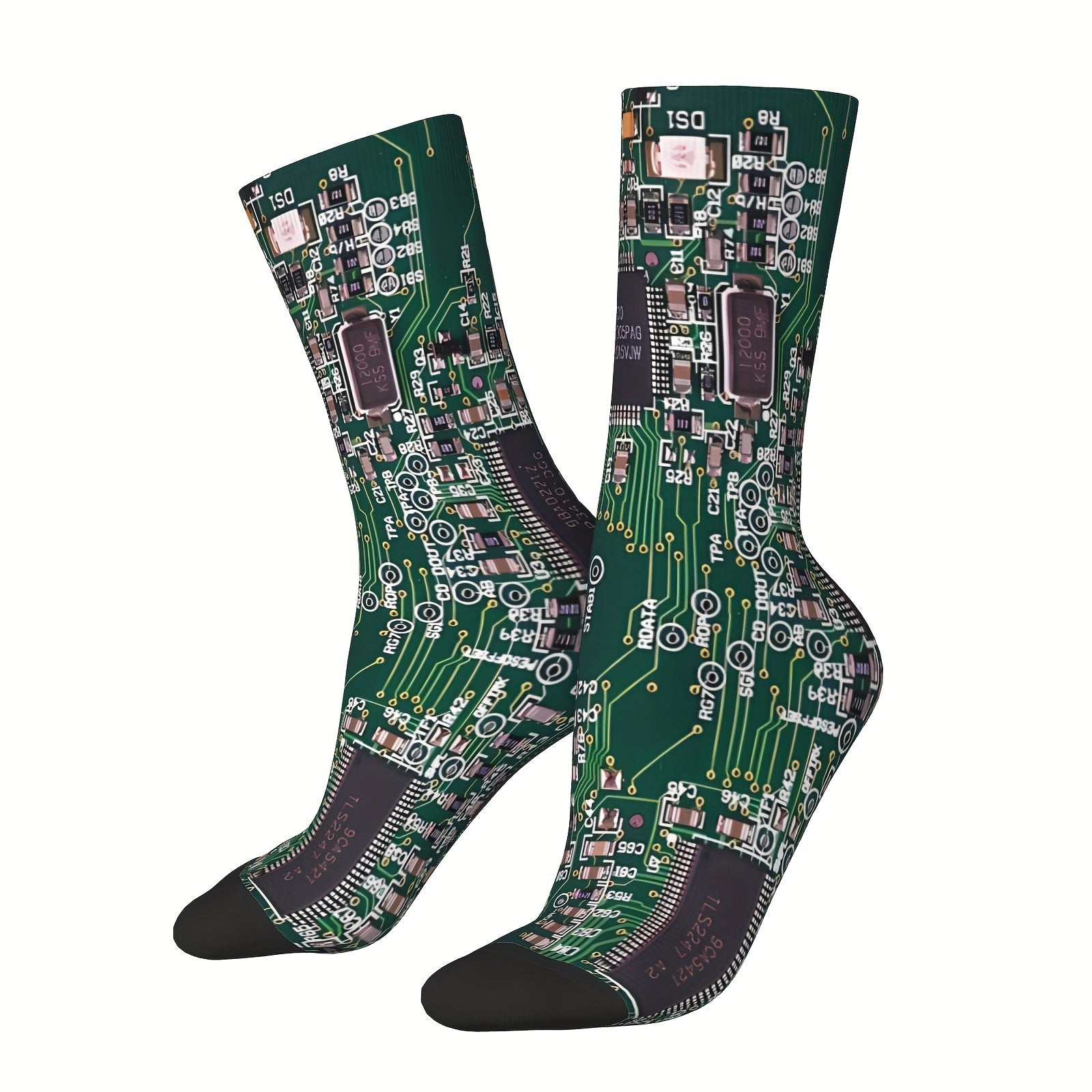 TEMU 1 Pair Men's Circuit Board Socks - Comfortable Polyester Blend, Seamless 3d , Breathable & For Casual Attire, Cute Socks