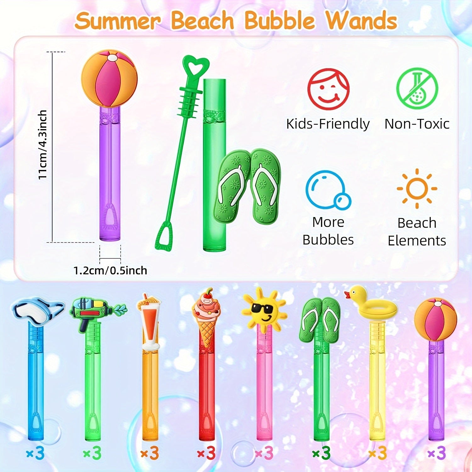 TEMU 24pcs Beach Party Favors Bubble Wands For Kids, Beach Ball Pool Summer Wand Toys, Pool Birthday Party Supplies Goodie Gift Bag Stuffers Pinata
