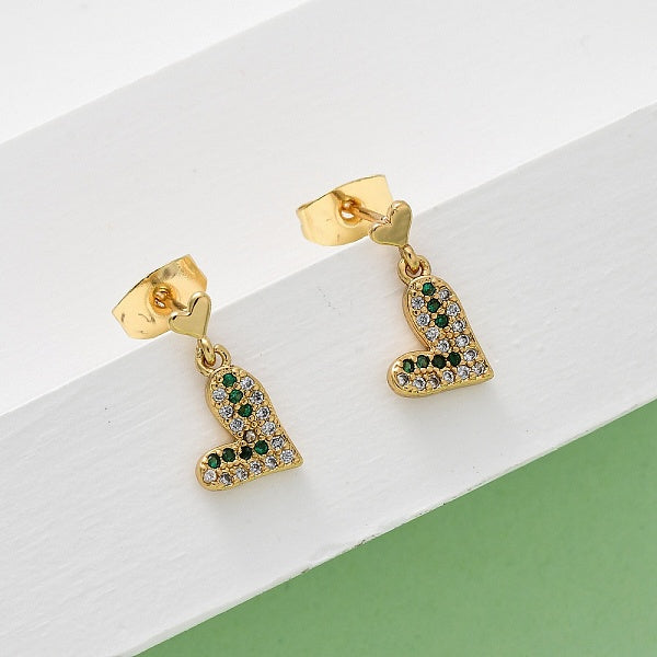 Boucles d'oreilles pendantes en forme de cœur en laiton avec micro pavé de zircons cubiques