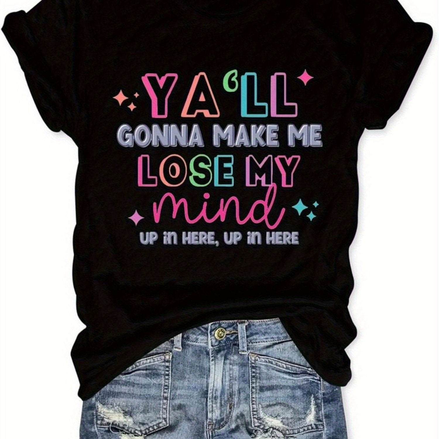 TEMU Plus-size Women's Funny Teacher & Mom Life T-shirt - " Gonna Lose " Slogan, Black Casual Short Sleeve Round Neck Summer Top, Relaxed Fit Tee |