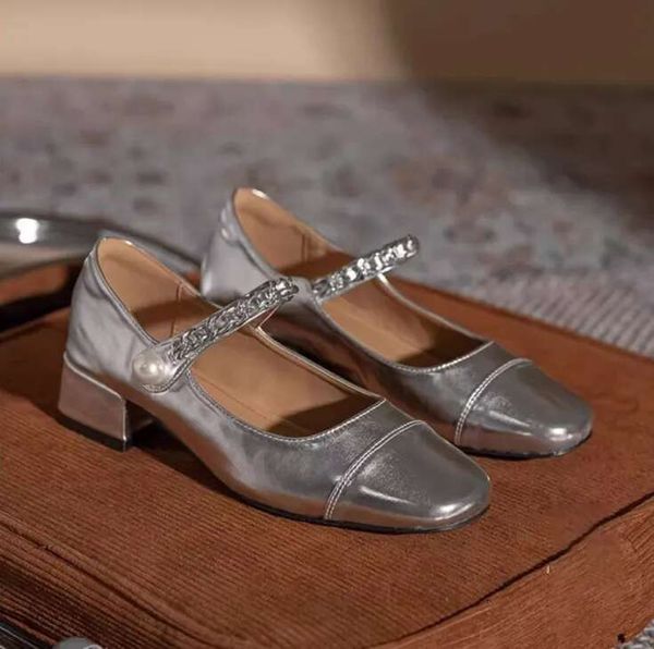 Women Fashion Shoes High Heel Chunky Heel France Gentle Style Vintage Versatile Design Sense Trendy Shoes Triple Silver Free Shipping 59