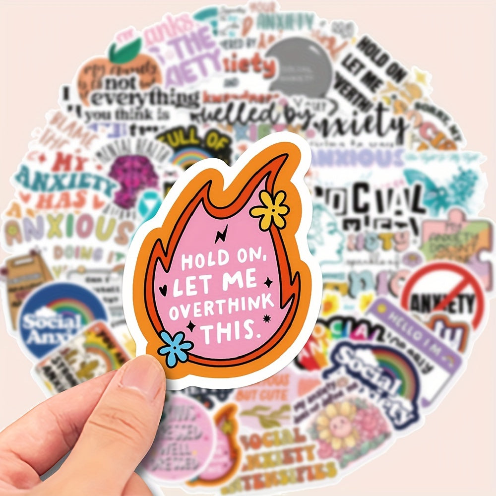 TEMU 50pcs Anxiety Awareness Waterproof Stickers For Decorating Computers, Mobile Phones, Notebooks, Water Cups, Helmets, Guitars, And Luggage