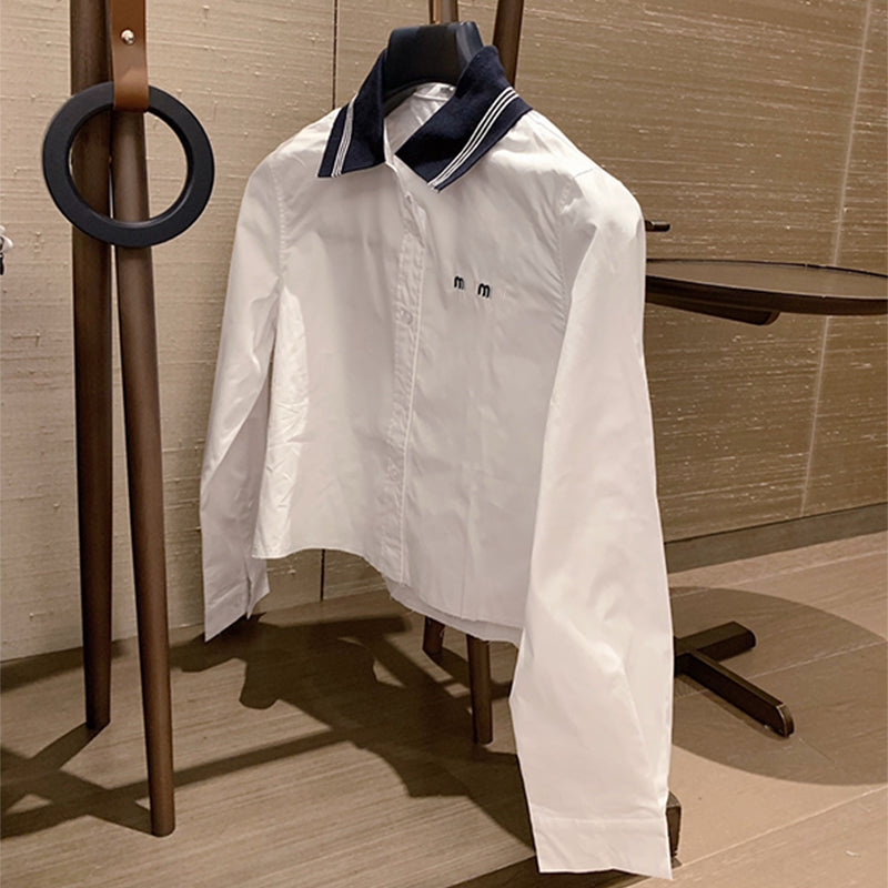 Women Blouses minminss girl Shirts casual Collar college style striped solid color spring cute Luxyry Brand