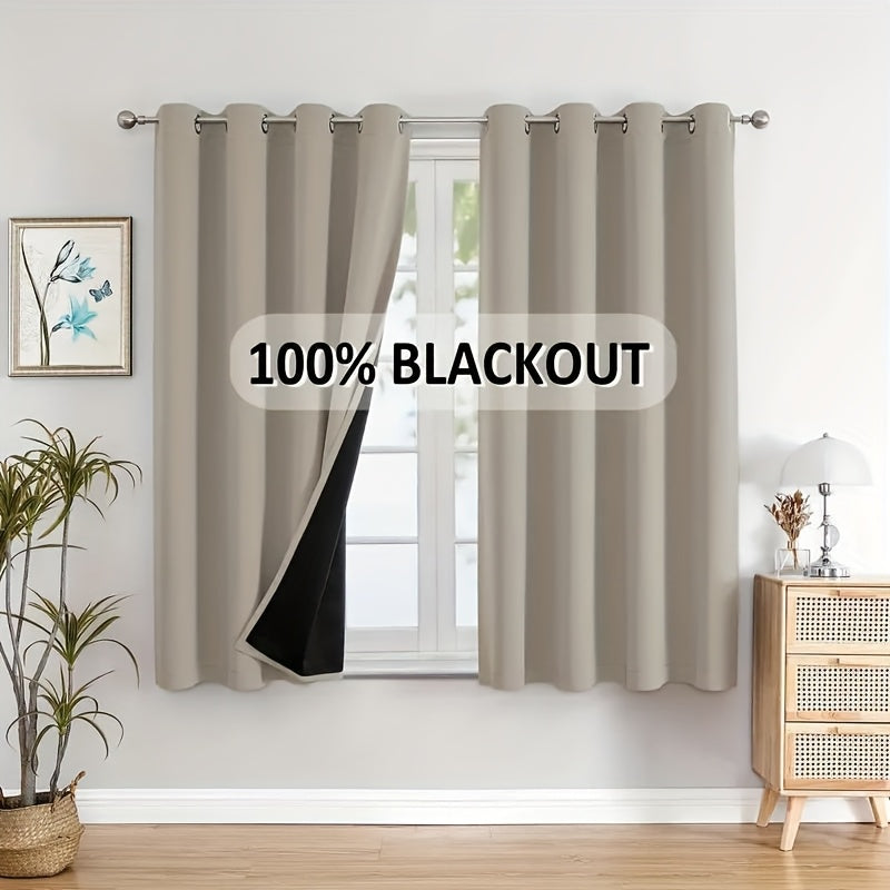 TEMU 2pcs 100% Blackout Curtains, With Perforated Hanging Method, Sun Protection, Privacy Protection, Heat Insulation And Noise Reduction, Suitable