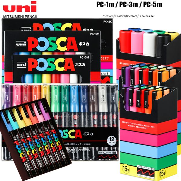 Painting Pens Japan UNI POSCA Markers Pen Set PC1M PC PC5M POP Advertising Poster Graffiti Note Handpainted Art Supplies 230818