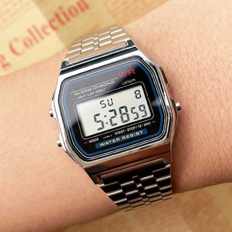 Luxury Gold Silver Sports Military Watches Men Women LED Digital Wristwatches Retro F91W Steel Band Electronic Watch Wrist Clock M250527
