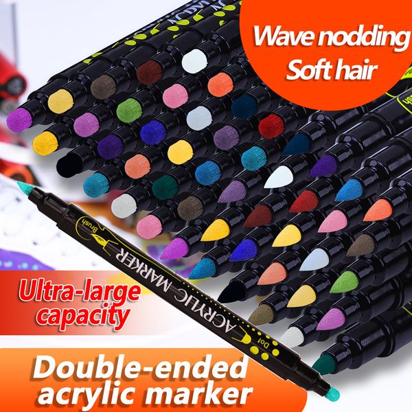 Markers 24 Colors Acrylic Paint Markers Pens Set Dual head Brush-Round Tip for Kids DIY Painting Rock Glass Canvas Metal Ceramic Wood 230803