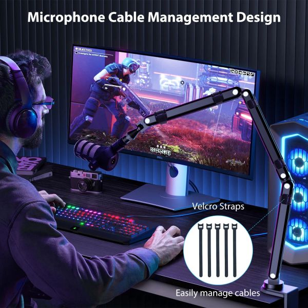 KUXIU Aluminium Microphone Stand Boom Arm for RODE Mic-Shure Mic,Adjustable Foldable Desk Stand for Podcast,Gaming,Video,Studio