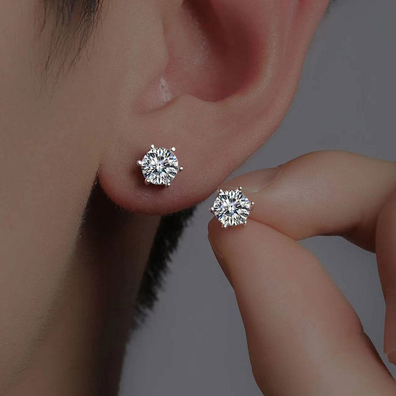 Classical Six Claw Stud Earrings Soilatire Simple Fine Jewelry Real 100% 925 Sterling Silver Round Cut White Moissanite Diamond Party Eternity Women