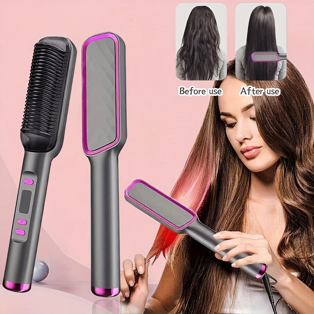 TEMU Straightener Styler Comb Fast Heating Lcd Display Temperature Adjustment Smooth Curls Curved Hairstyles For Women