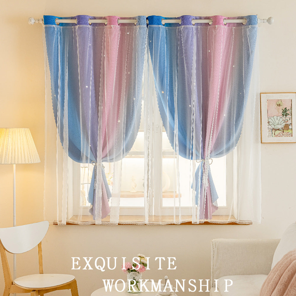 YL-32025 Morandi gradient stripes foreign trade cross-border double-layer integrated blackout gauze curtain finished product wholesale