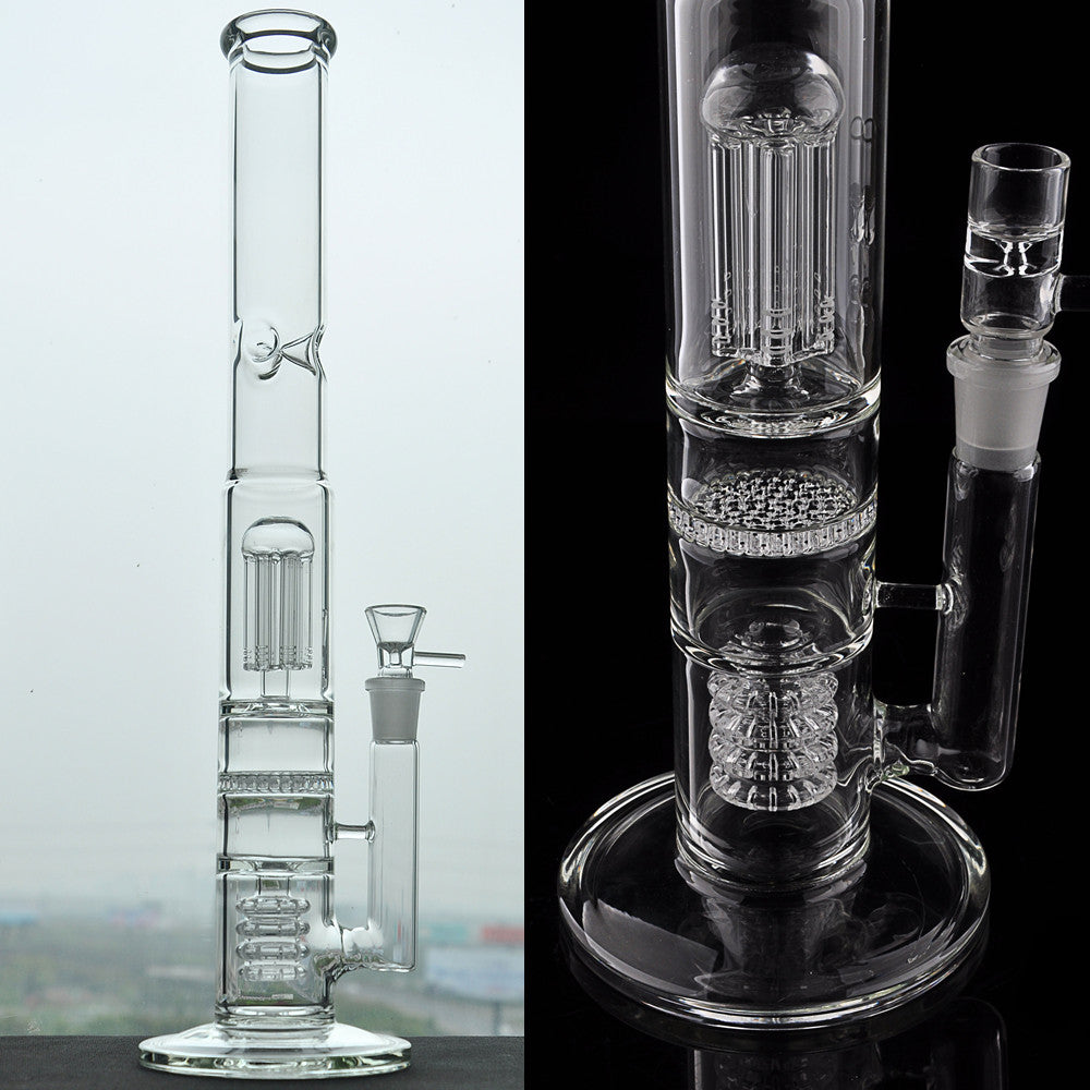 Tall Straight Tube Glass Hookahs with Matrix Tire Perc Bong Bubbler Water Pipe with Honeycomb Smoking Dab Rig Shisha Accessory