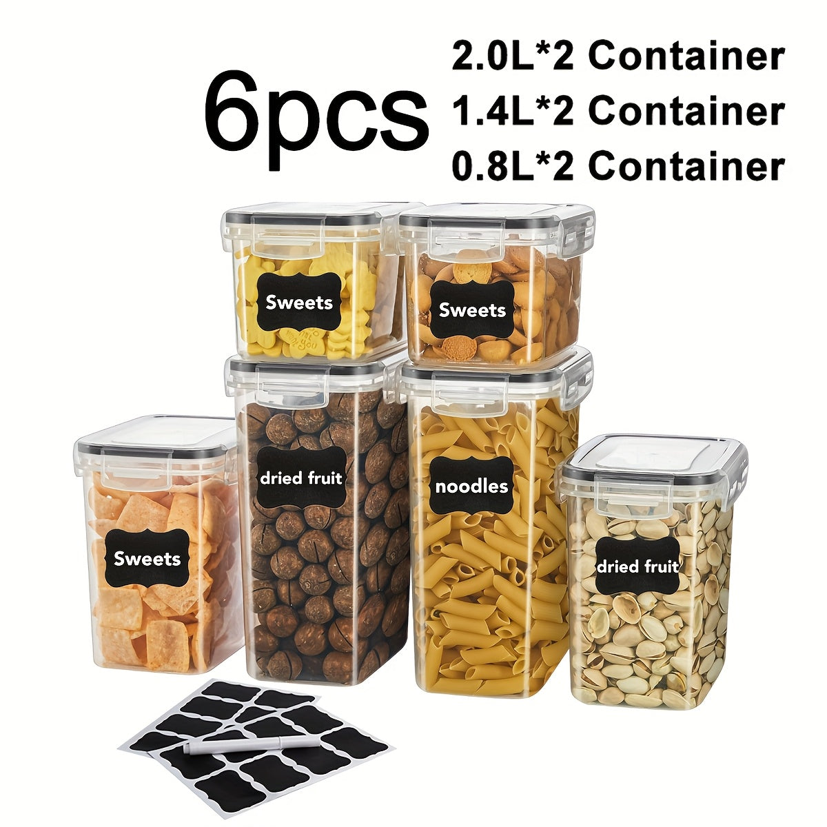 TEMU 3-6-12pcs Bpa-free Airtight Food Storage Containers With Labels And Marker - Keep Cereal, Pasta, Flour, And - Dishwasher Safe Kitchen Pantry