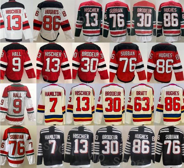 Mens Hockey 7 Dougie Hamilton Jersey Reverse Retro 86 Jack Hughes 9 Taylor Hall 30 Martin Brodeur 13 Nico Hischier 76 PK Subban Vintage Clas