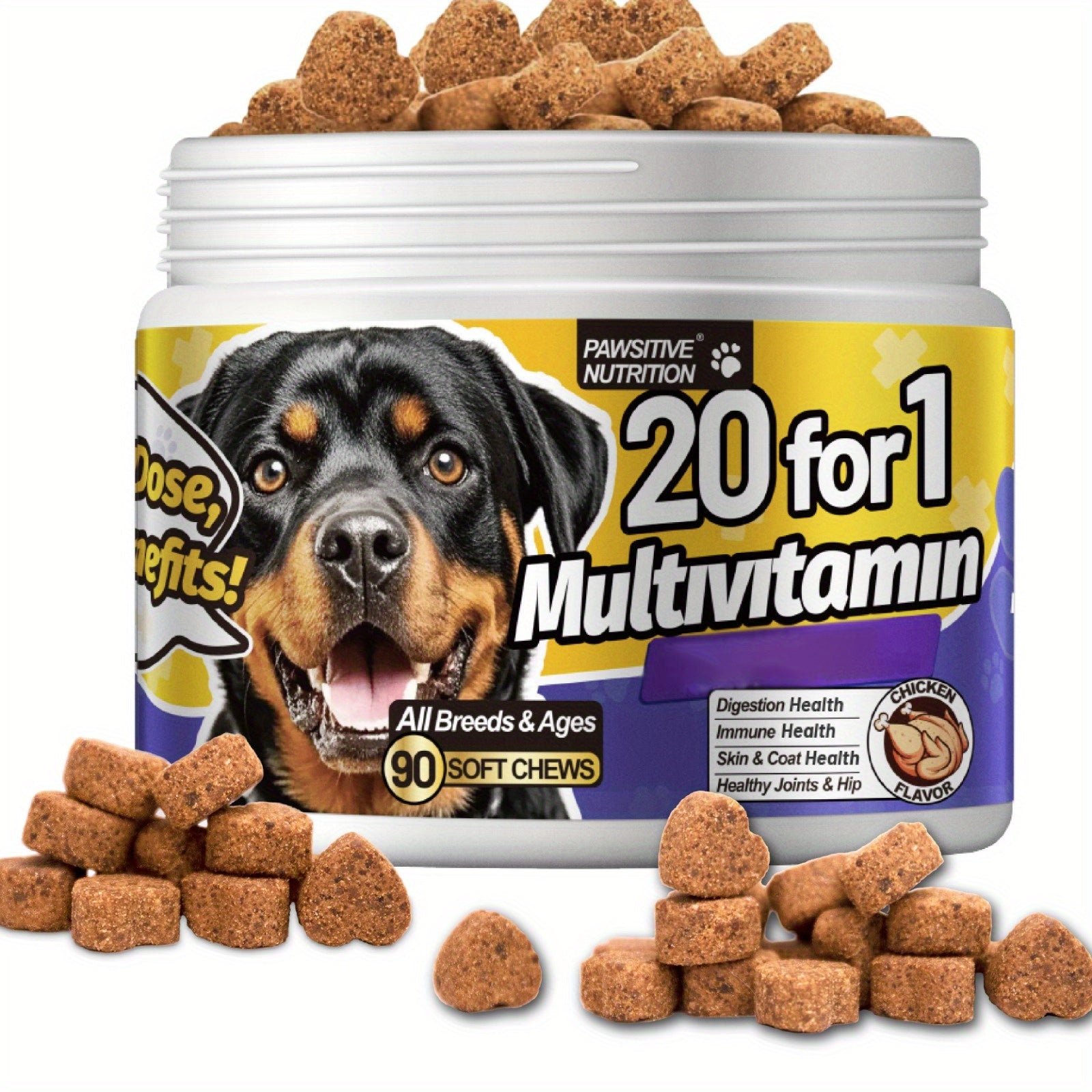 TEMU Nutrition Multivitamin Supplement For All Dogs, & Multivitamins For Dogs, Dog Multivitamin Chewable, Dog Vitamins, Chicken Flavor, 90 Count