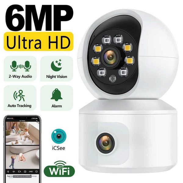 Camera 6MP WiFi IP Camera Dual Lens Dual Sn Baby Monitor He Security Camera PTZ Auto Tracking CCTV Video Surveillance ICsee Z241104