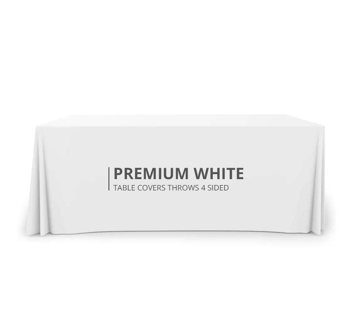 Premium White Table Covers & Throws - 4 Sided - Design Your Own Customized Table Cover For Events
