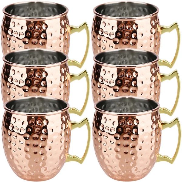 2025 Cocktail Wine Cup Moscow Mule Mug 550ml Stainless Steel Hammered Copper Plated Beer Cup Coffee Bar Drinkware for Ramadan 250102