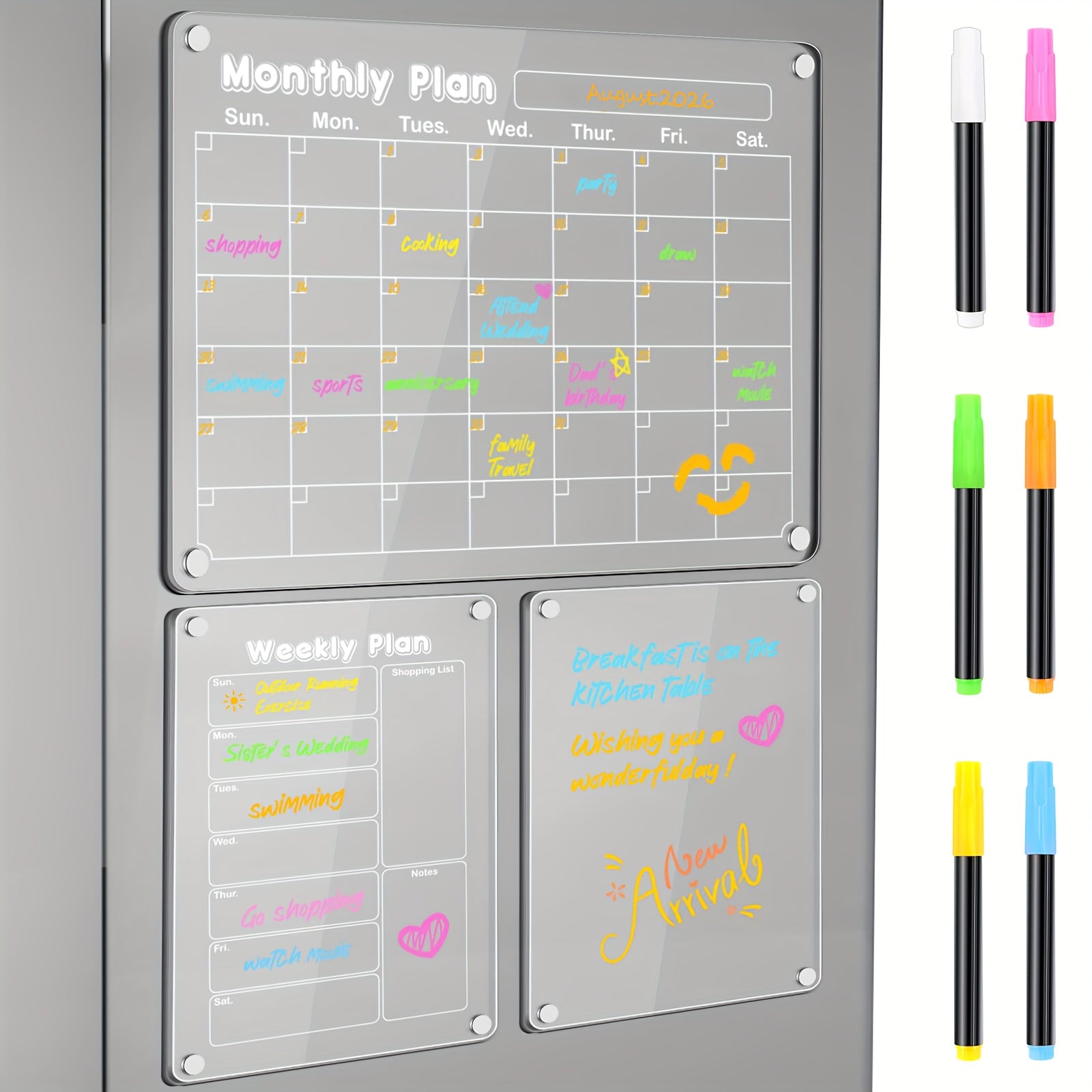 TEMU Acrylic Magnetic Dry Erase Calendar For Fridge, Clear Acrylic Calendar Planning Board Set Magnetic Weekly Monthly Planner Menu For Refrigerator