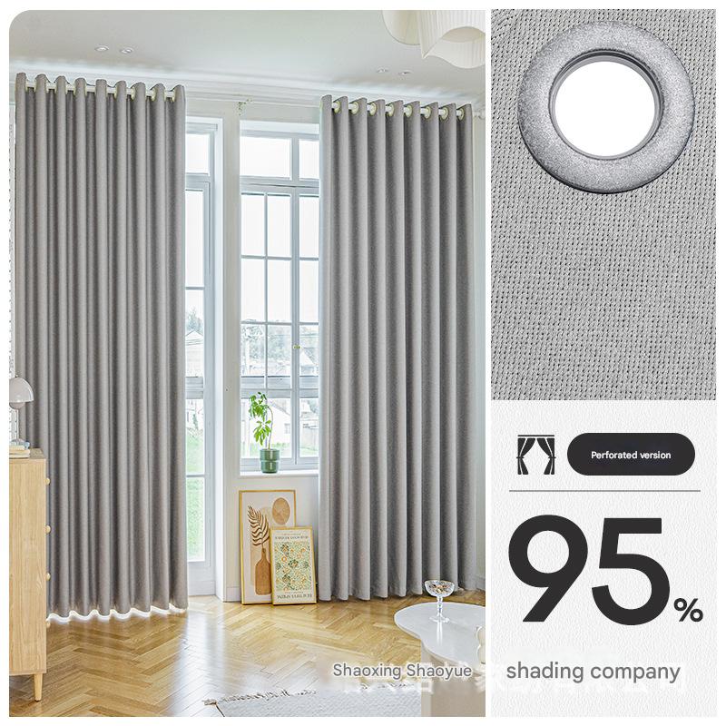 YL-36831 thickened double-sided cotton and linen bedroom curtain fabric soundproof full blackout modern simple living room curtain finished product