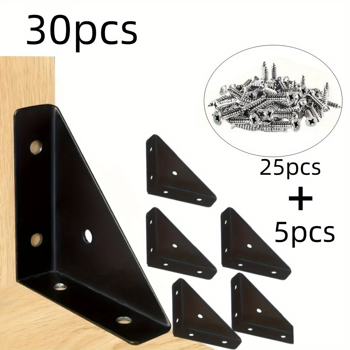TEMU 30pcs Heavy-duty Iron L-shaped Brackets With Screws - 1.3mm Thick 90-degree Angle Support, Suitable For Furniture, Shelves, Cabinets, Desks -