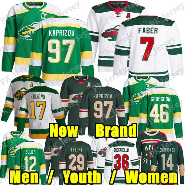 #97 Kirill Kaprizov New Brand hockey jersey #7 Brock Faber Mats Zuccarello Marc-Andre Fleury Jared Spurgeon Marcus Foligno Rossi Joel Erikss