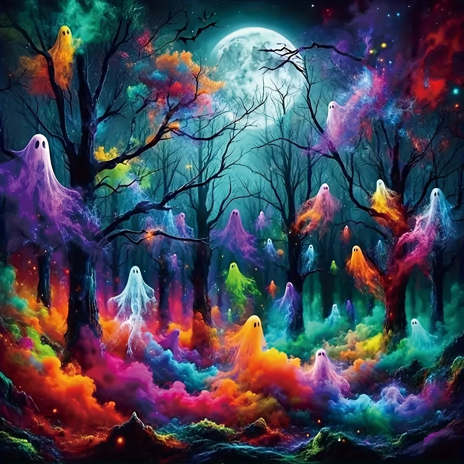 TEMU Spooky Forest Diy Diamond Painting Kit - Round Gem Art Mosaic, Frameless Wall Decor For Bedroom & Living Room, 7. 9x7. 9 Inches