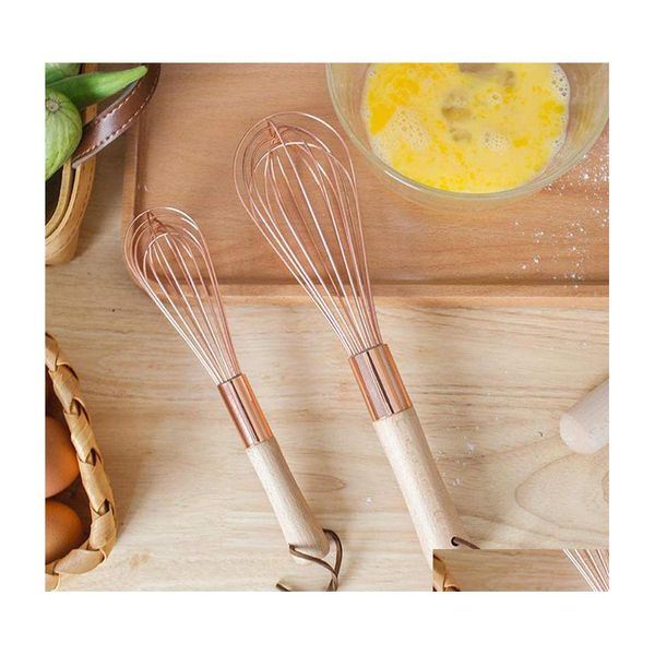 Egg Tools Wooden Handle Stainless Steel Egg Beater Rose Gold Manual Whisk Kitchen Household Baking Tools Factory Price Expert Design Dhsv9